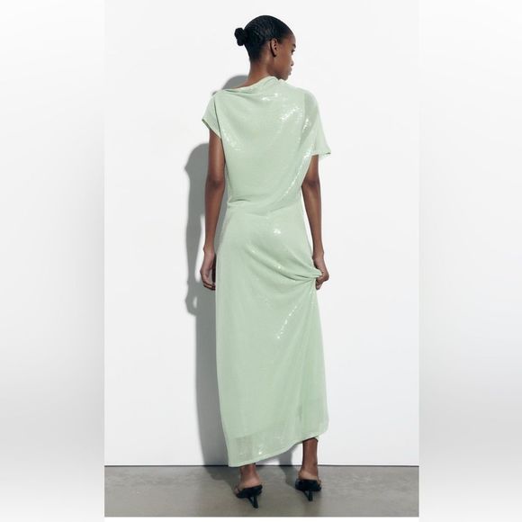 ZARA SEQUIN ASYMMETRIC KNIT DRESS LIMITED EDITION Maxi Formal - Picture 4 of 11